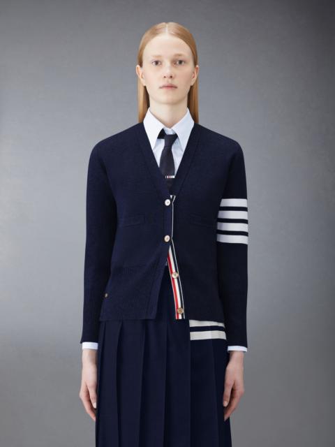 Thom Browne Navy Cotton Crepe V-Neck 4-Bar Cardigan