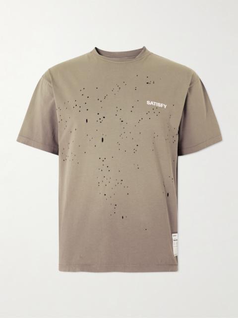 SATISFY Logo-Print Distressed MothTech™ Organic Cotton-Jersey T-Shirt