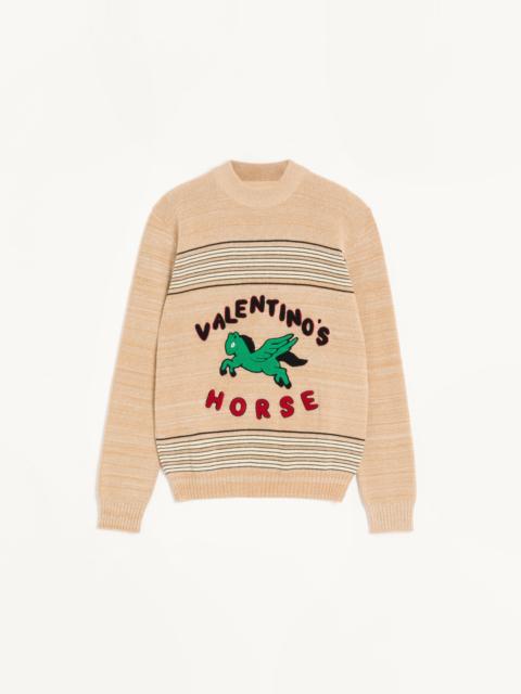 Valentino VALENTINO WOOL AND COTTON SWEATER WITH VALENTINO HORSE PATCH