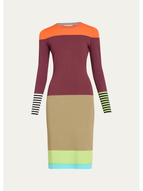 CHRISTOPHER JOHN ROGERS Colorblock Striped Knit Long-Sleeve Dress