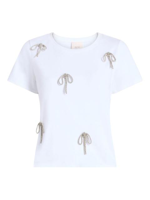 Cinq à Sept Corded rhinestone bow T-hirt