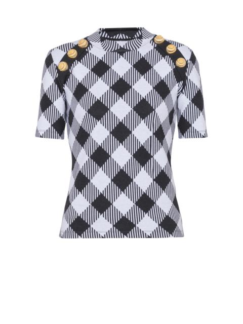 Gingham button T-shirt