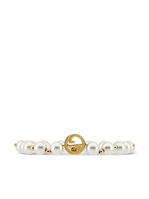 Gucci Pearl Gold-tone Logo Bracelet