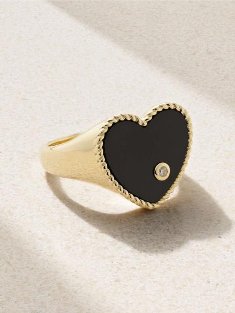 Chevalière Coeur 9-karat gold, onyx and diamond ring Black