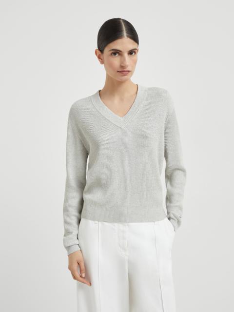 Brunello Cucinelli Sparkling cotton vanisé English rib sweater