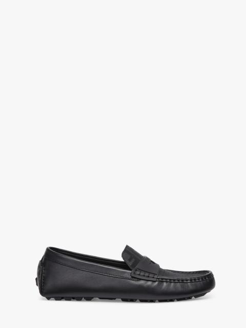FENDI Black leather driver loafers