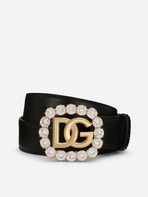 Dolce & Gabbana Calfskin belt with DG logo and rhinestones