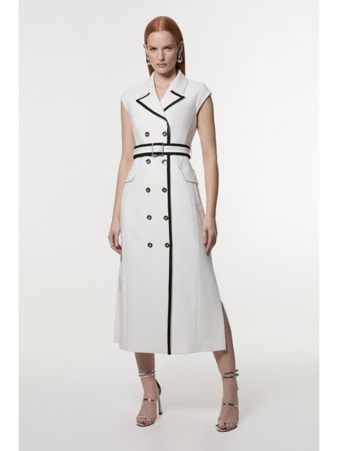 KAREN MILLEN Compact Stretch Double Breasted Belted Tipped Tailored Midi Dress