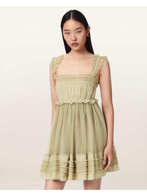 ALLSAINTS ANGELA GATHERED FRILL MINI DRESS