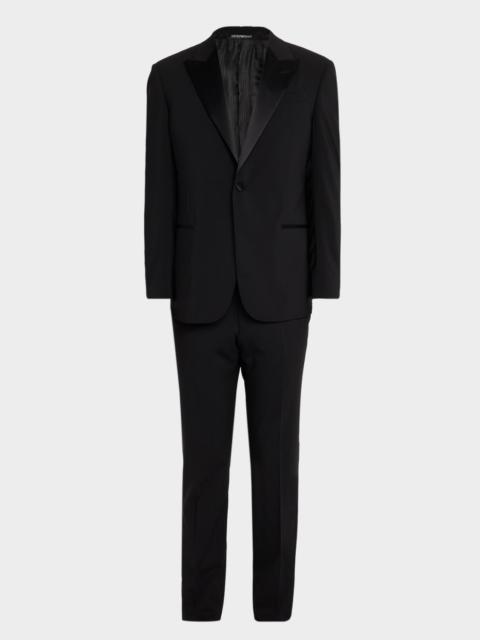 EMPORIO ARMANI Men's Tonal Plaid Peak Lapel G Line Tuxedo