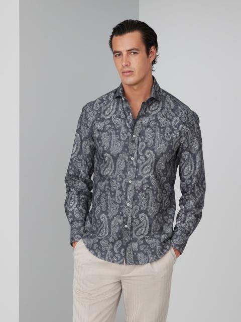 Paisley cotton slim fit shirt with spread collar