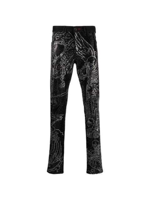 Skeleton Tattoo straight-leg jeans