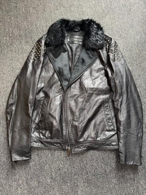 DSQUARED2 DSQUARED2 Black Fur Collar Rivet Mohair Leather Jacket