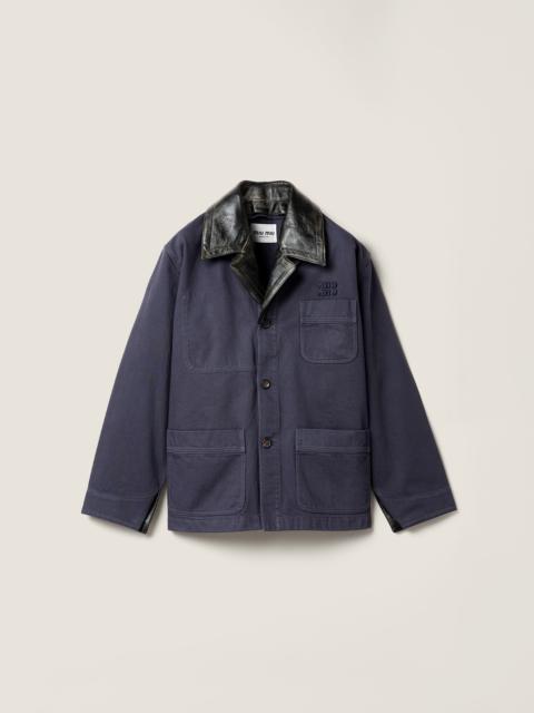 Miu Miu Single-breasted garment-dyed gabardine and leather jacket