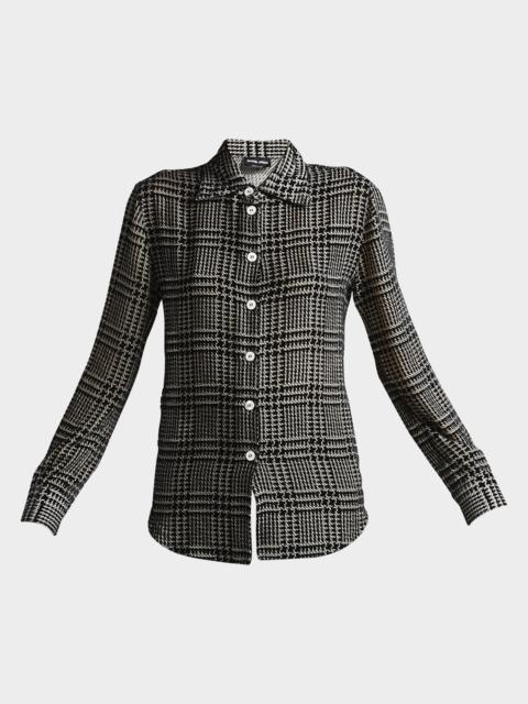 GIORGIO ARMANI Flocked Check Silk Blouse