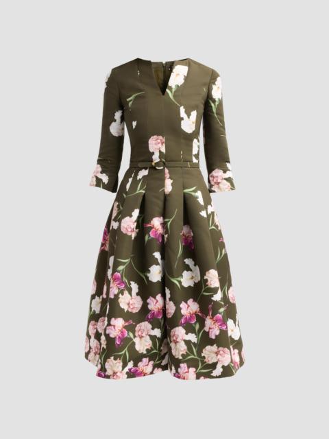 Oscar de la Renta Women's Resort Painted Iris Dégradé Faille Midi Dress - Dark Moss Multi