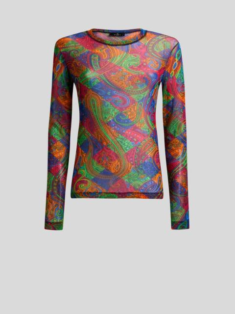 Etro STRETCH TULLE TOP WITH GEOMETRIC PAISLEY MOTIF
