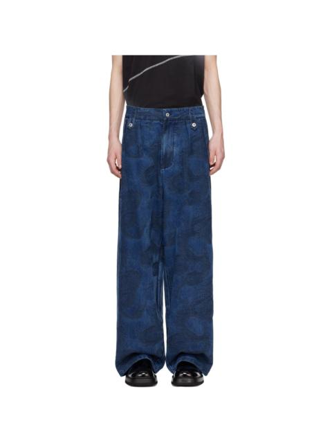 FENG CHEN WANG Blue Dragon Denim Trousers