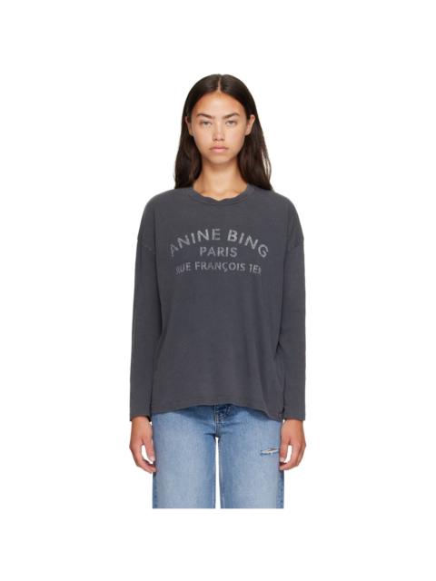 ANINE BING Black Ivan Long Sleeve 'Paris' Stencil T-shirt