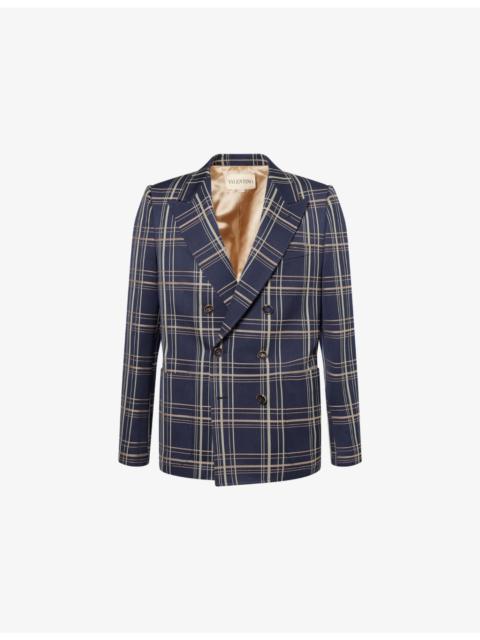 Valentino Check-Print Peak-Lapels Wool And Cotton Blazer