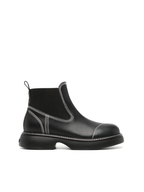contrast-stitching leather boots