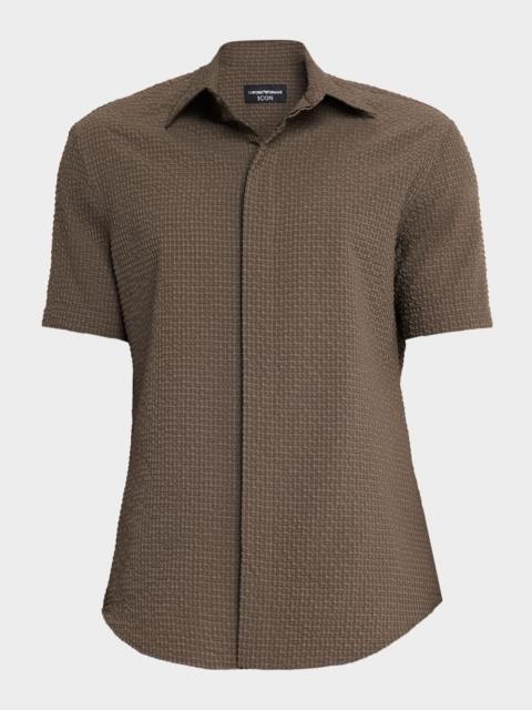 EMPORIO ARMANI Men's Geometric Textured Short-Sleeve Shirt