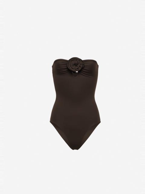 MAGDA BUTRYM Rose appliqué and cut-out detail swimsuit in brown