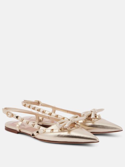 Valentino Rockstud metallic leather slingback flats