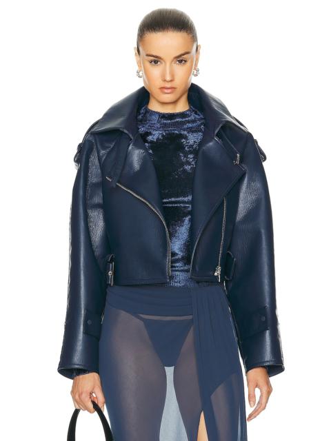LAPOINTE Bonded Faux Leather Belted Moto Jacket