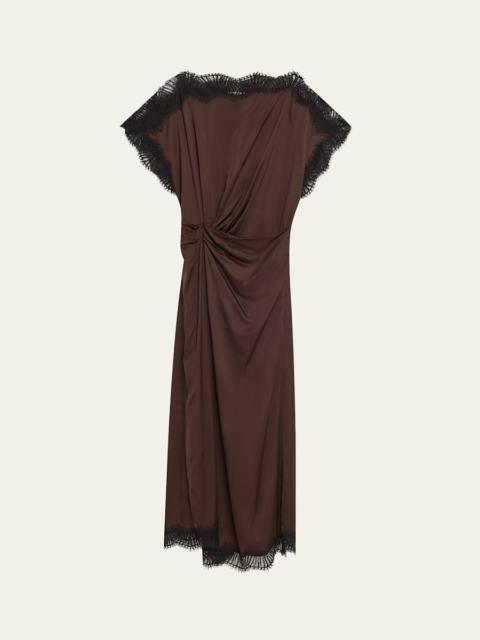 A.L.C. Luna Satin Lace-Trim Midi Dress