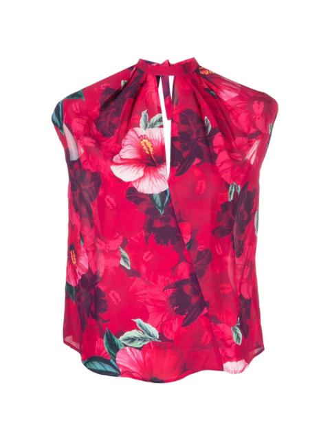 hibiscus-print sleeveless blouse