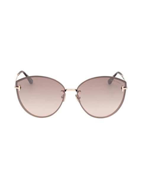 Evangeline 63mm Oversize Gradient Cat Eye Sunglasses in Shiny Rose Gold /Brown Gold