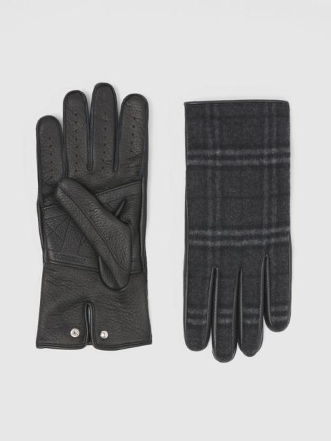 Burberry Cashmere-lined Check and Deerskin Gloves