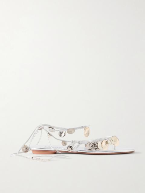 AQUAZZURA Florin Embellished Leather Thong Sandals
