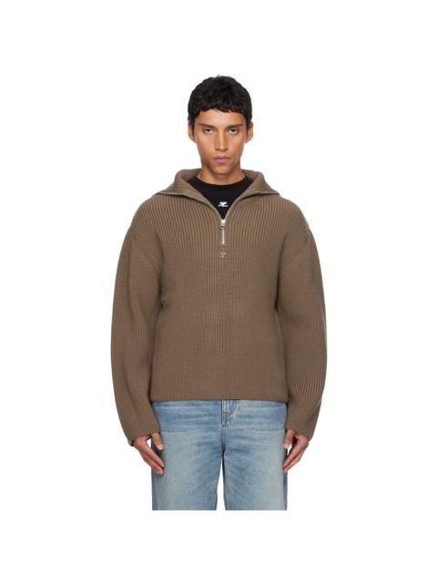 courrèges Brown Ribbed Wool Trucker Sweater