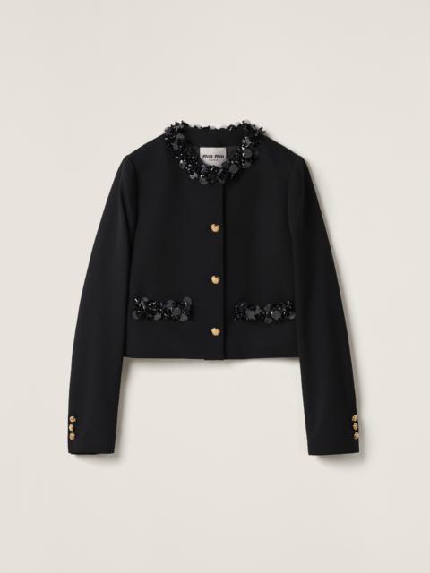 Embroidered single-breasted grain de poudre jacket