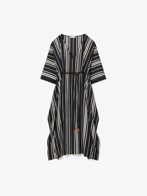 TORY BURCH Belted Striped Silk Caftan