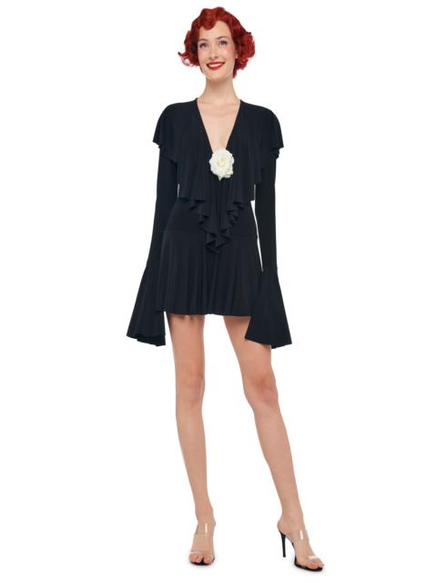 NORMA KAMALI LONG SLEEVE DEEP V RUFFLE MINI DRESS