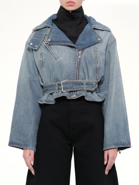 Alaïa Raw Denim Layered Jacket in Faded Blue