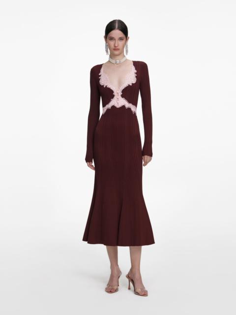 self-portrait Brown Contrast Lace Knit Midi Dress