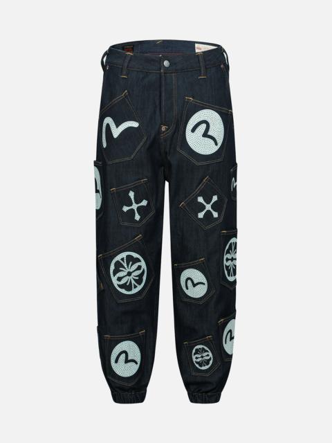 EVISU MULTI POCKET WITH RHINESTONE LOOSE FIT DENIM JOGGERS