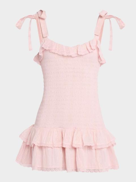 LoveShackFancy Sherina Cotton Smocked Mini Dress