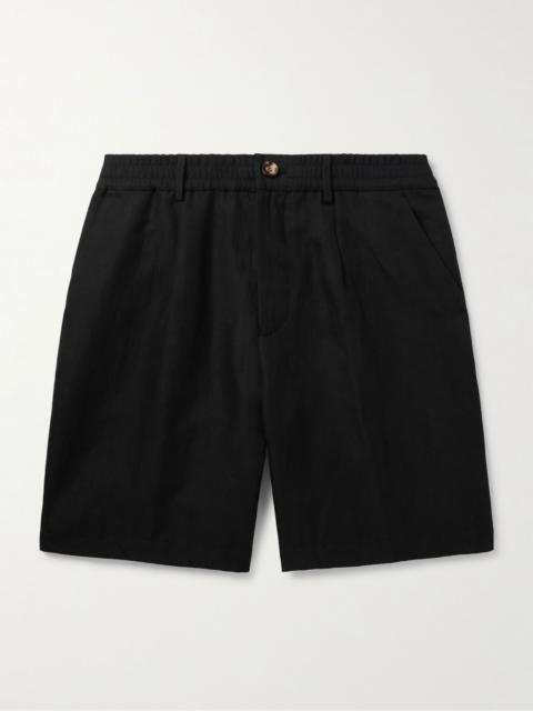Brunello Cucinelli Straight-Leg Pleated Linen and Cotton-Blend Twill Bermuda Shorts Black