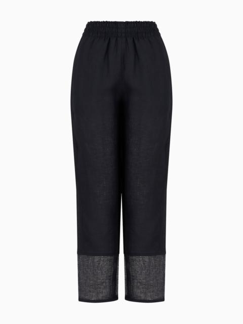 Pure linen trousers with elasticated waist and brushed details