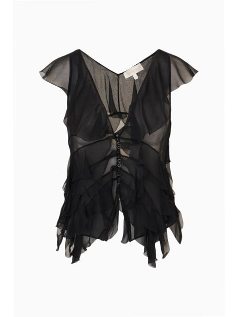 LoveShackFancy Elvareen Silk Ruffle Top