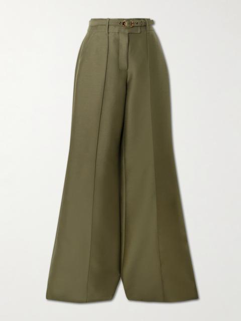 Zimmermann Rebellion Belted Wool And Silk-blend Flared Pants