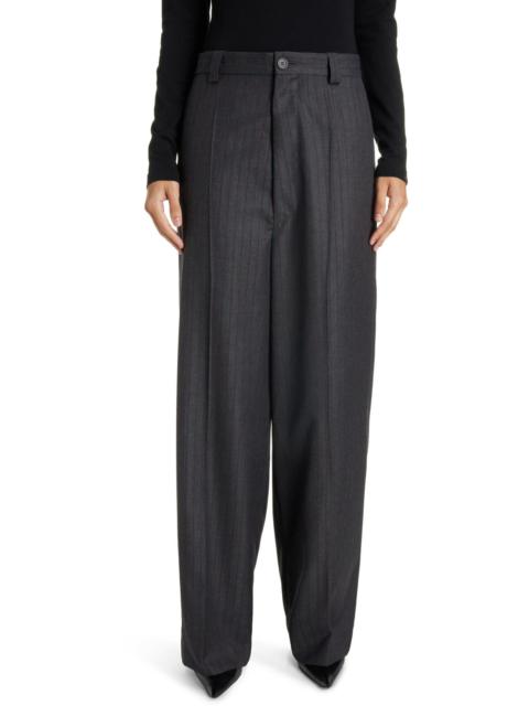 BALENCIAGA Balenciaga Gender Inclusive Relaxed Fit Pinstripe Virgin Wool Pants in Grey/Red at Nordstrom