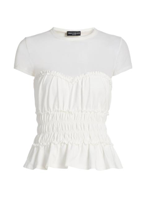 GENERATION LOVE Women's Sigrid Mesh-Trim Peplum Top - White