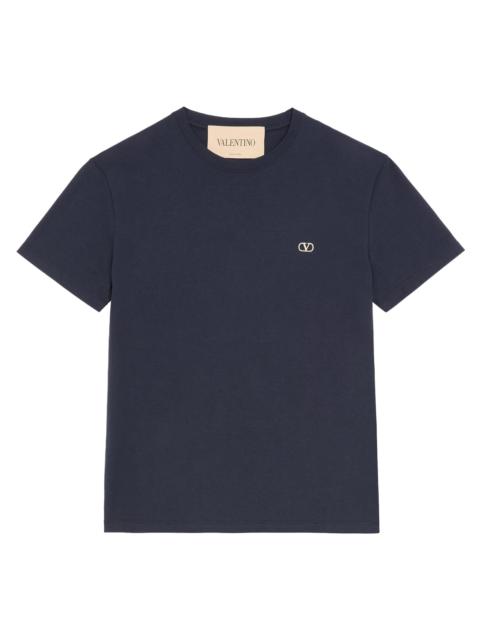 Valentino Men's Cotton T-Shirt with VLogo Embroidery - Navy