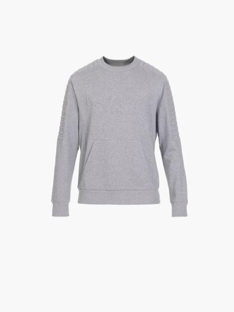 Balmain Gray cotton sweatshirt with embossed gray Balmain Paris logo